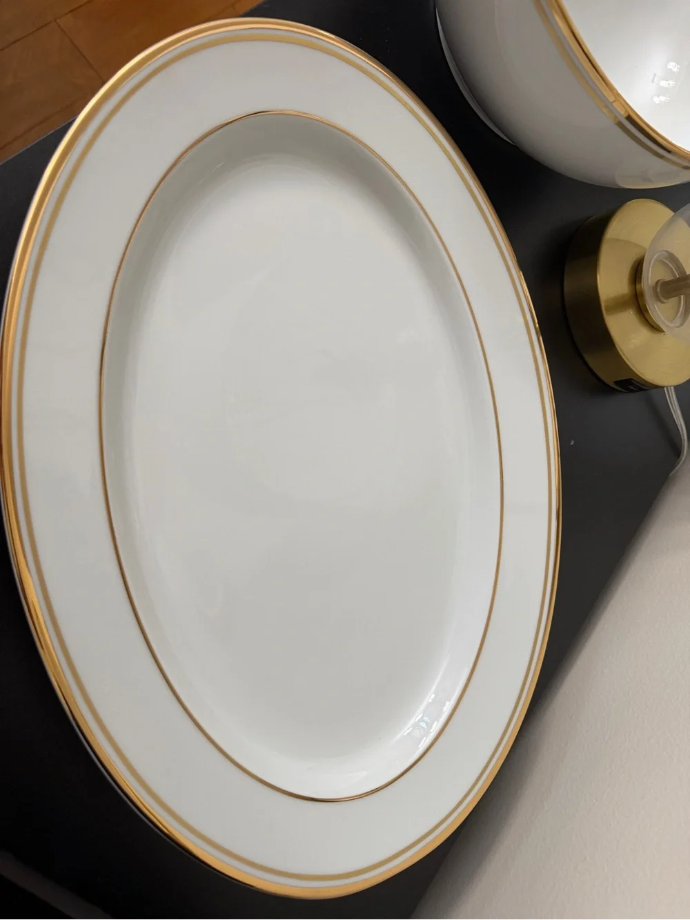 Ralph Lauren Wilshire White Porcelain Bowl and Serving Platter with Gold Trim